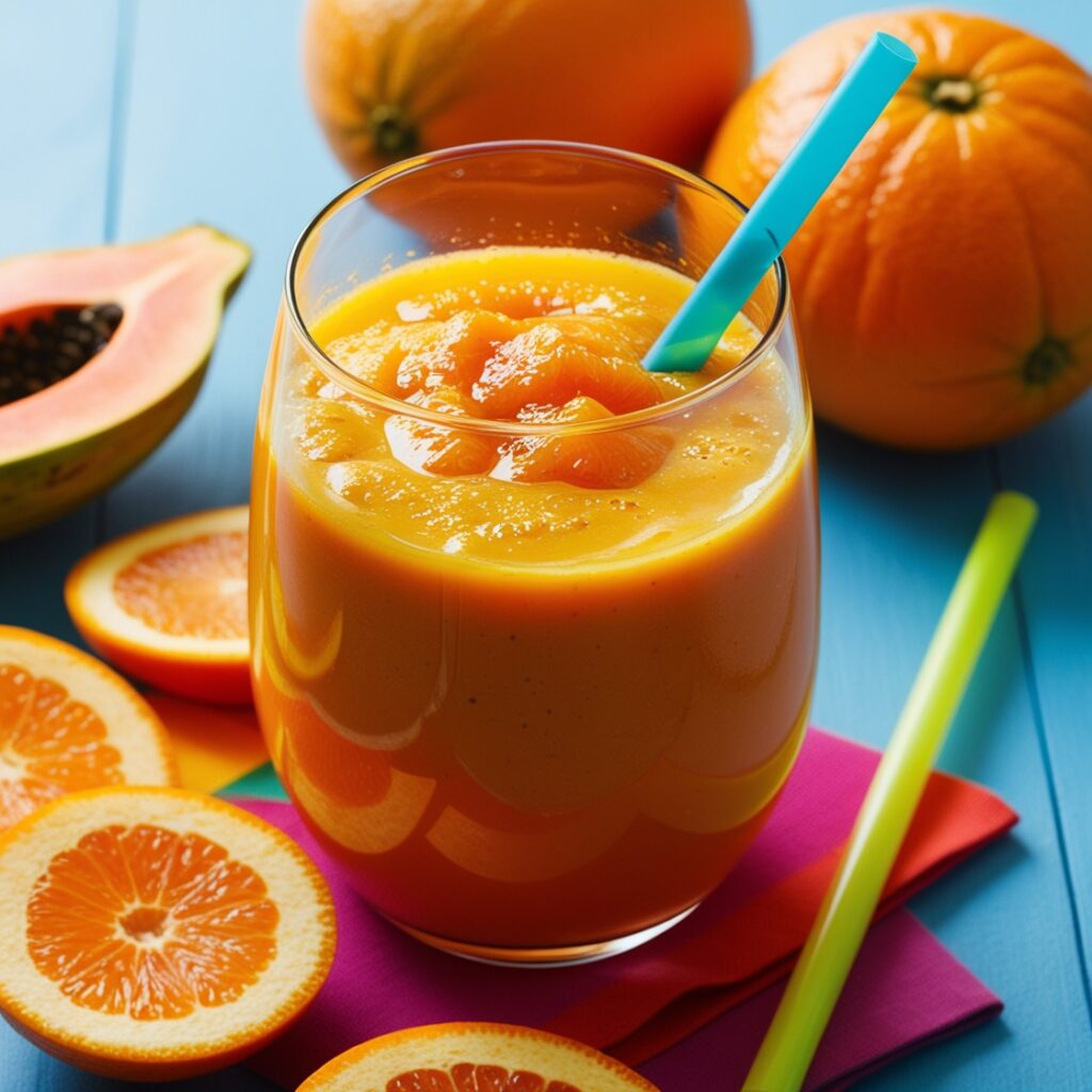 A refreshing blend of papaya and oranges, this juice is a great caffeine-free, rich in vitamins C and A, supporting digestion and boosting immune health for kids.
