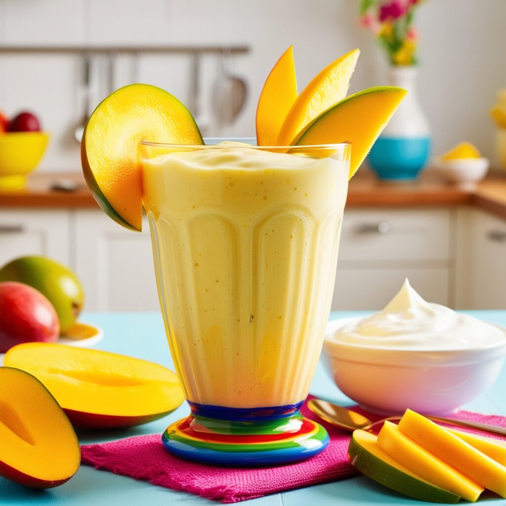 A creamy mango and yogurt smoothie, blended with honey, offers a delicious, probiotic-rich drink for kids. Perfect as a healthy alternative to tea and coffee.