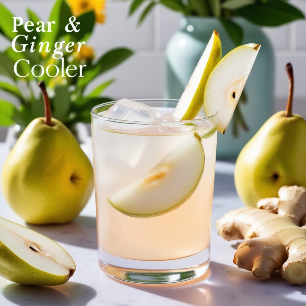 A refreshing blend of fresh pear and ginger with water, creating a soothing drink for digestion. Perfect for kids.