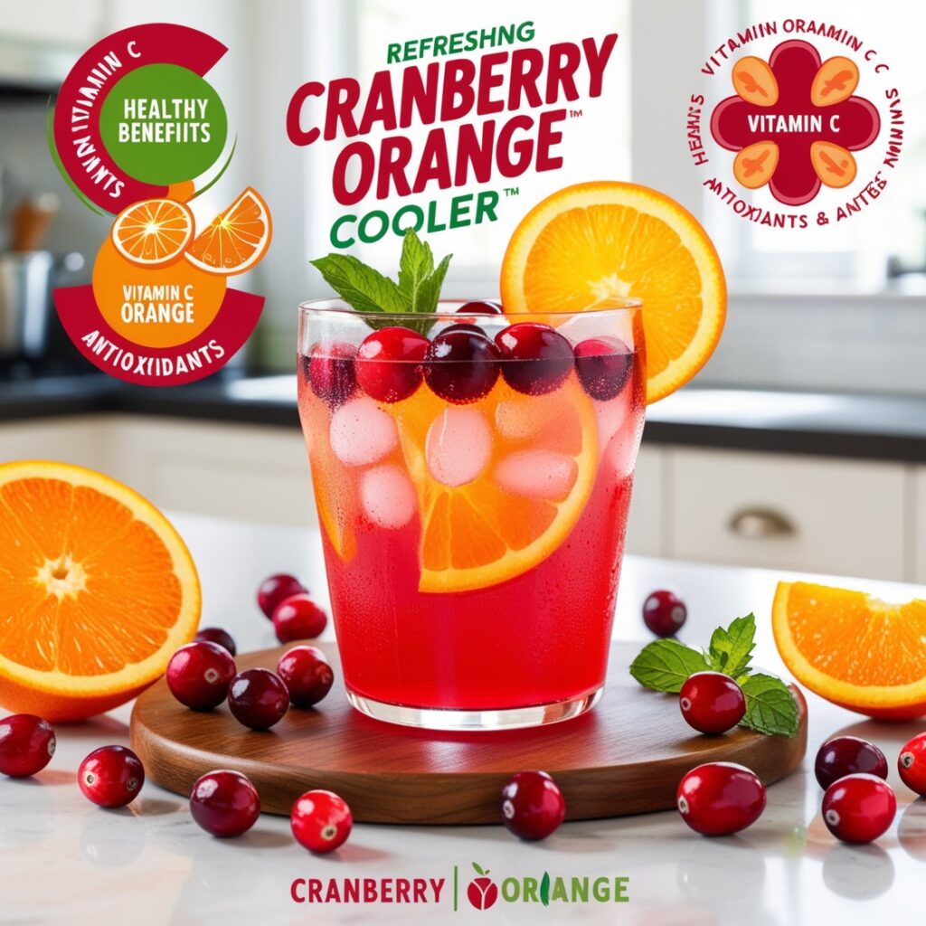 A refreshing Cranberry Orange Cooler, made with fresh cranberries and orange juice, offers a healthy alternative to tea and coffee, rich in vitamin C and antioxidants for kids.