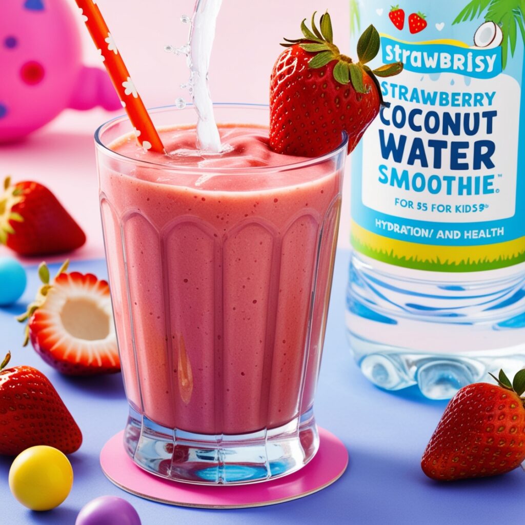 A refreshing strawberry coconut water smoothie, blending fresh strawberries with coconut water, offers a hydrating post-activity drink for kids, making it a great alternative to tea and coffee.