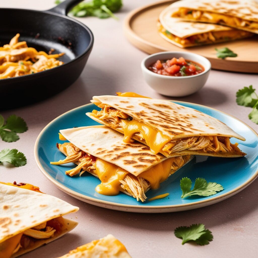 Appealing and vibrant image of Homemade fast food: Chicken Quesadilla