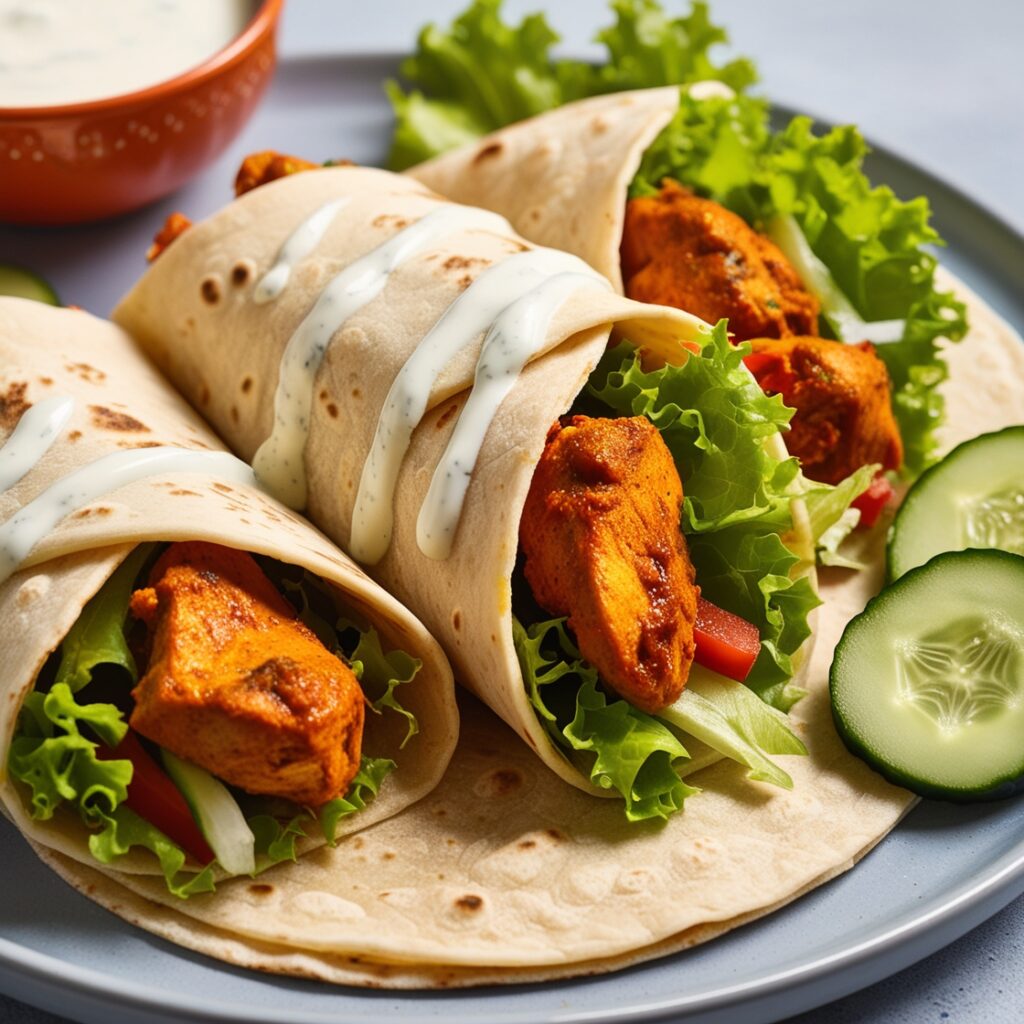 A vibrant and appetizing image of a Homemade Chicken Tikka Wrap, inspired by Taco Bell’s Chicken Soft Taco