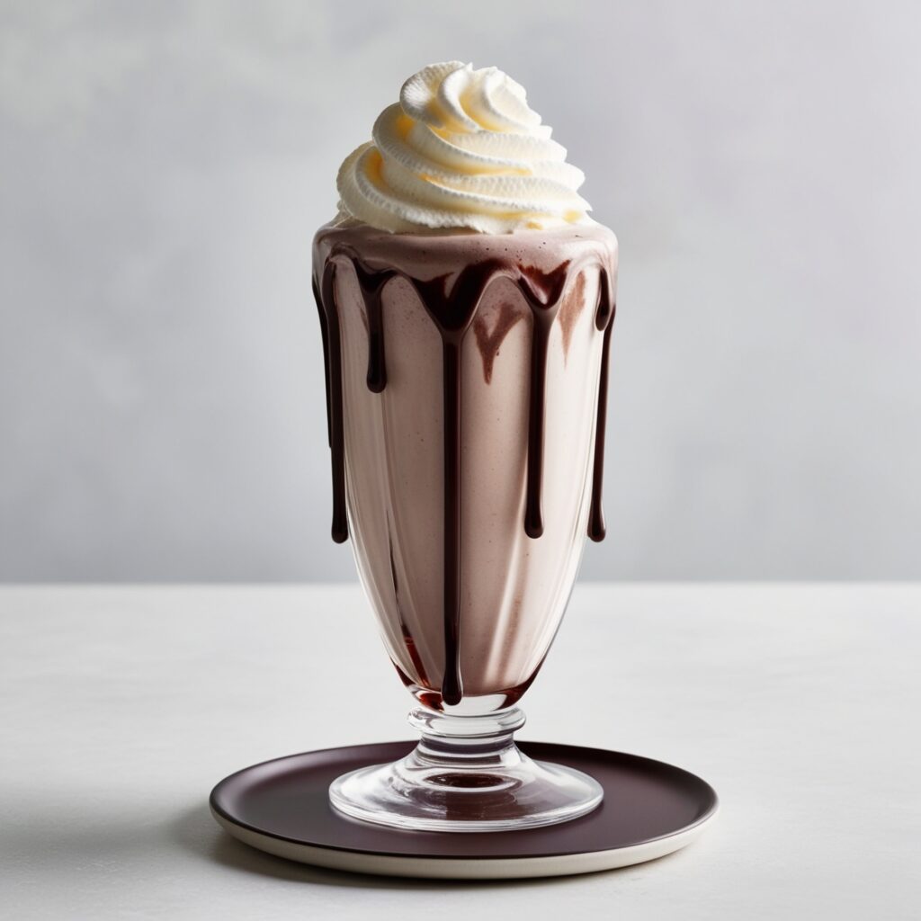 A vibrant and appetizing image of homemade fast food Chocolate Milkshake, inspired by McDonald’s Chocolate Shake.