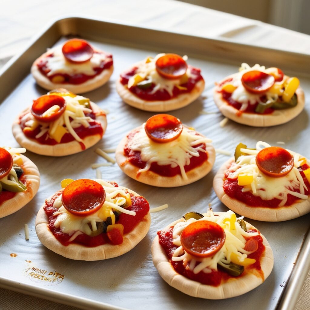 Appealing and vibrant image of homemade Mini Pita Pizzas, inspired by Domino’s Personal Pizzas.