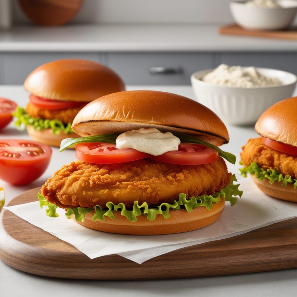 A vibrant and appetizing image of homemade fast food: Chicken Sandwich