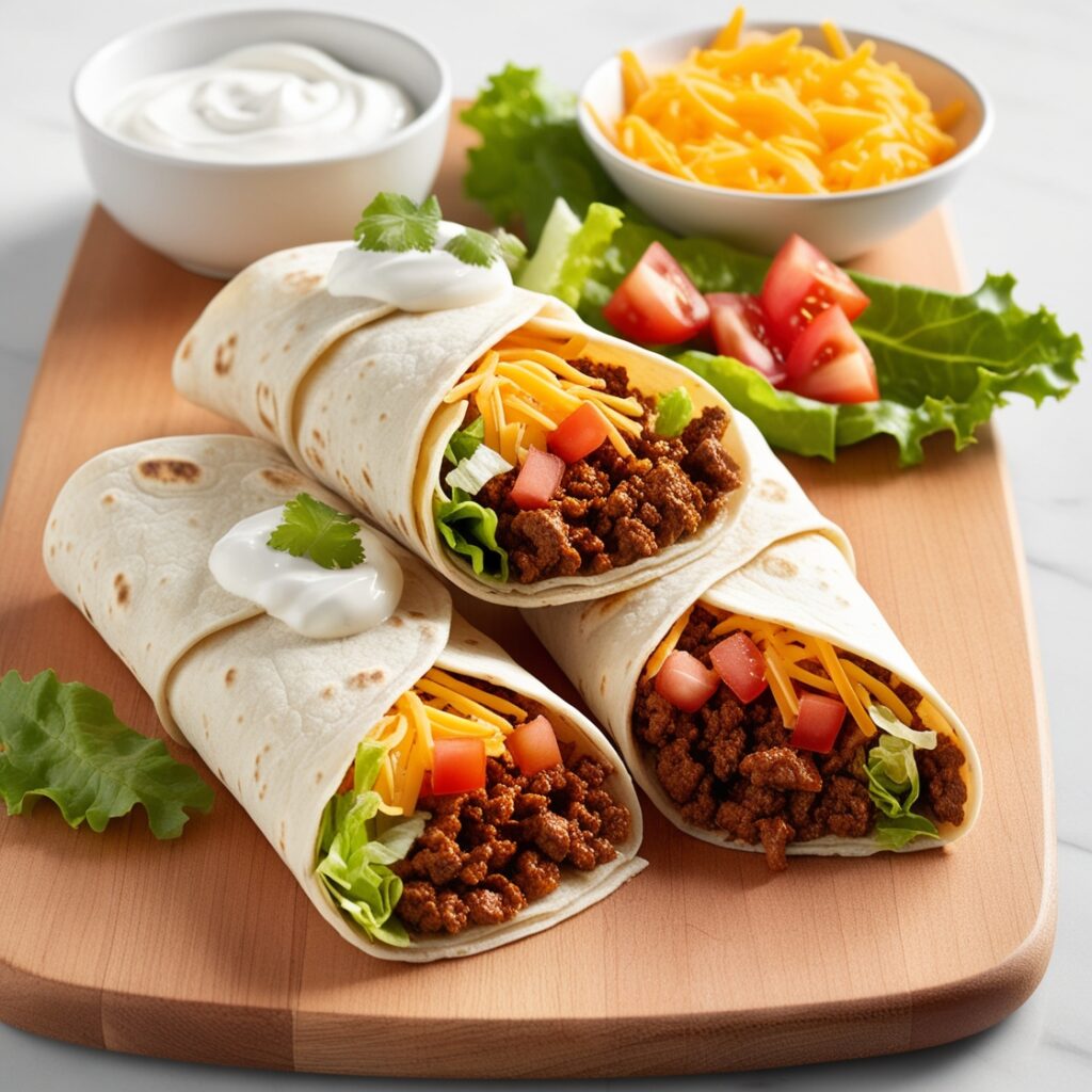 A delicious and cozy image of a Homemade fast food Taco Wraps, inspired by Taco Bell’s Crunchwrap Supreme