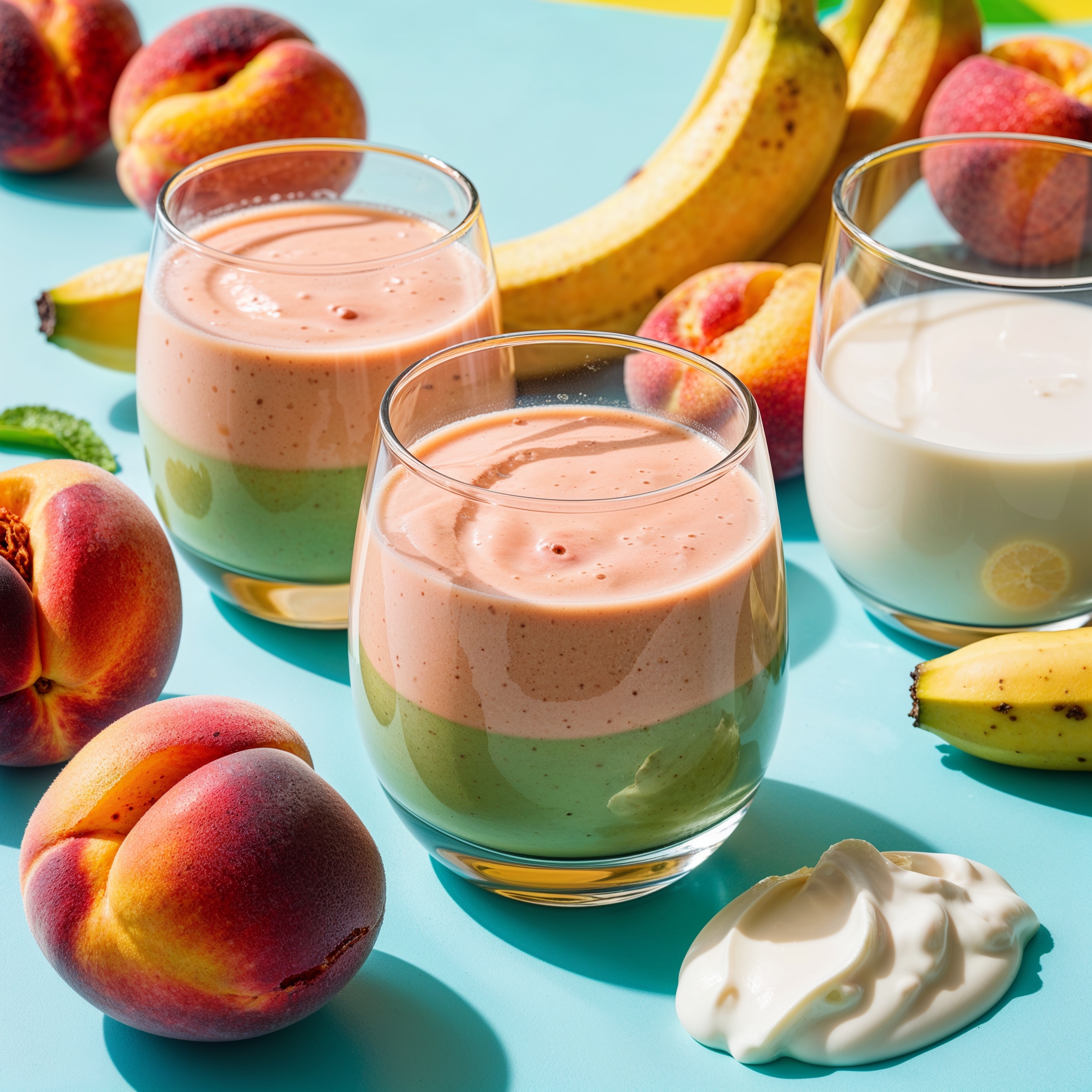 A delicious Peachy Keen Smoothie made with peaches, banana, yogurt, spinach, and almond milk, featuring immunity-boosting foods for kids.