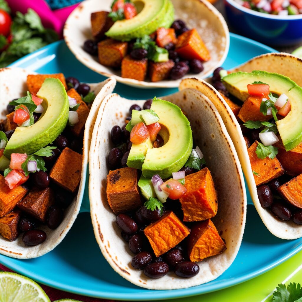 Colorful Sweet Potato and Black Bean Tacos filled with roasted sweet potatoes, black beans, avocado, and salsa are a tasty and nutritious option among immunity-boosting foods that can support your health.