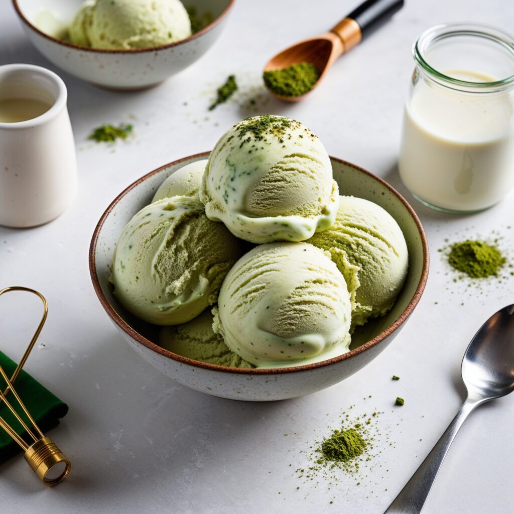 Rich and creamy matcha green tea ice cream, a refreshing treat.