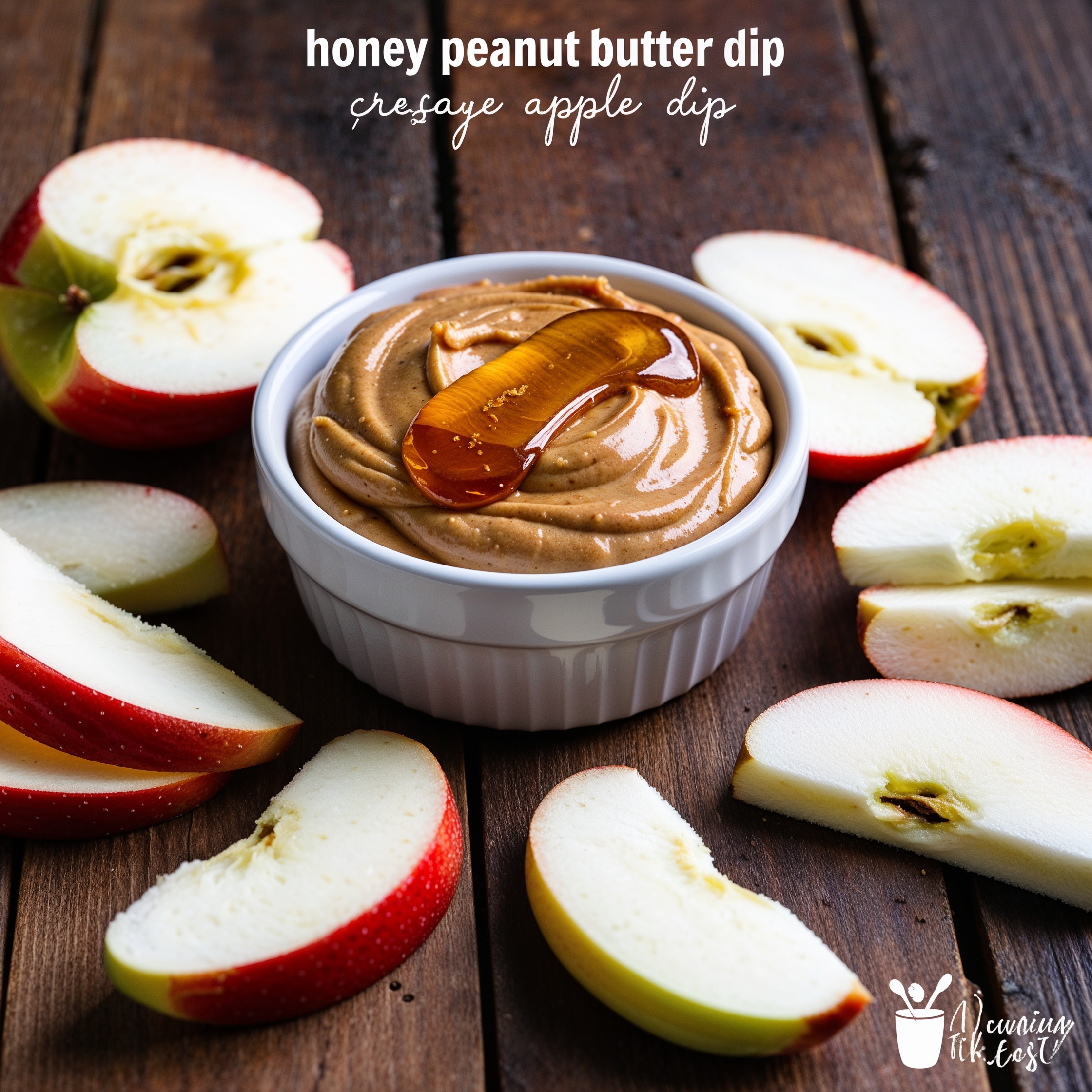 A bowl of honey peanut butter dip with apple slices for dipping, incorporating immunity-boosting foods for kids.