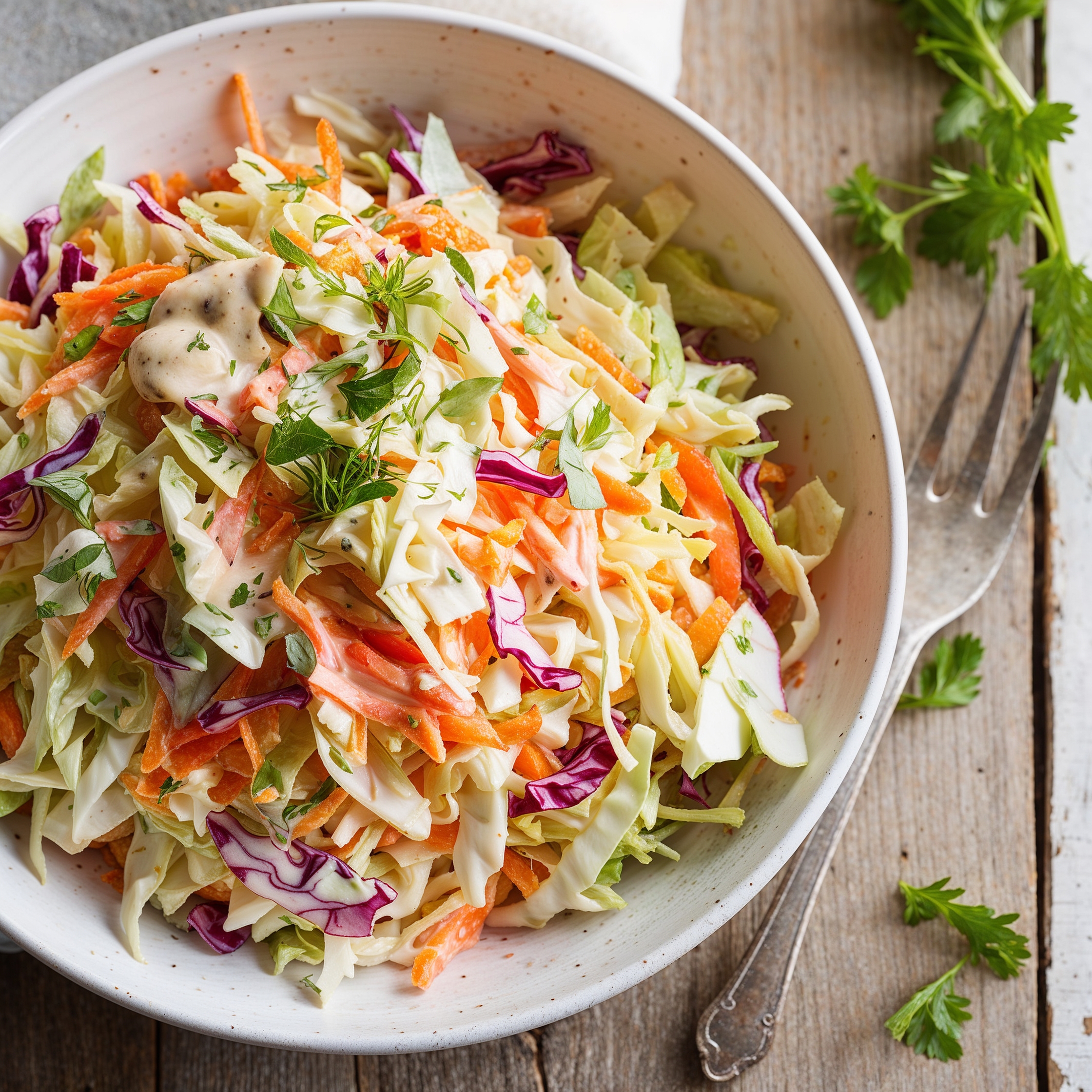 A fresh and vibrant Cabbage and Carrot Slaw, perfect for a healthy snack or side dish.
