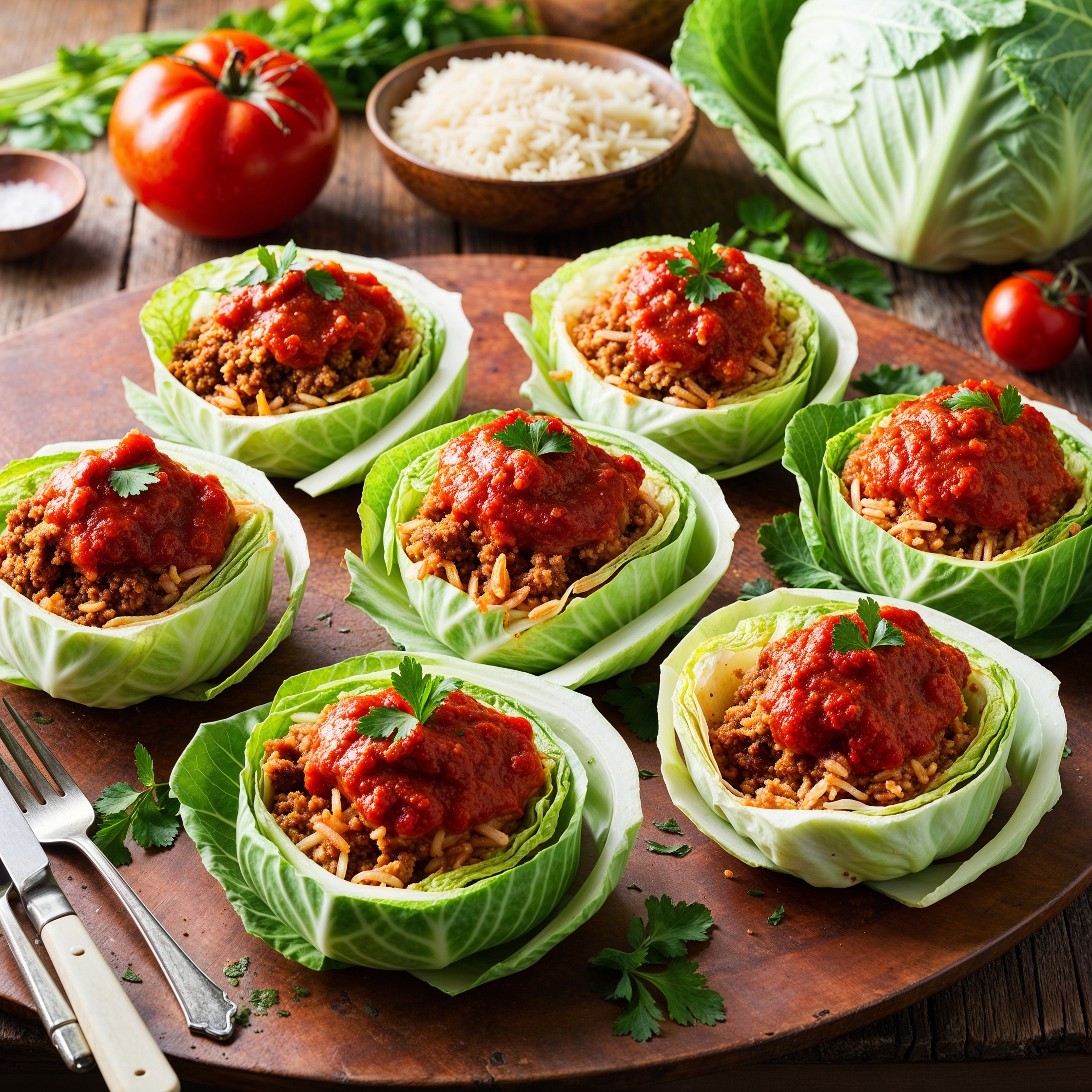 A delicious plate of Cabbage Roll-Ups made with cabbage leaves, rice, and ground meat, topped with tomato sauce, featuring immunity-boosting ingredients for kids.