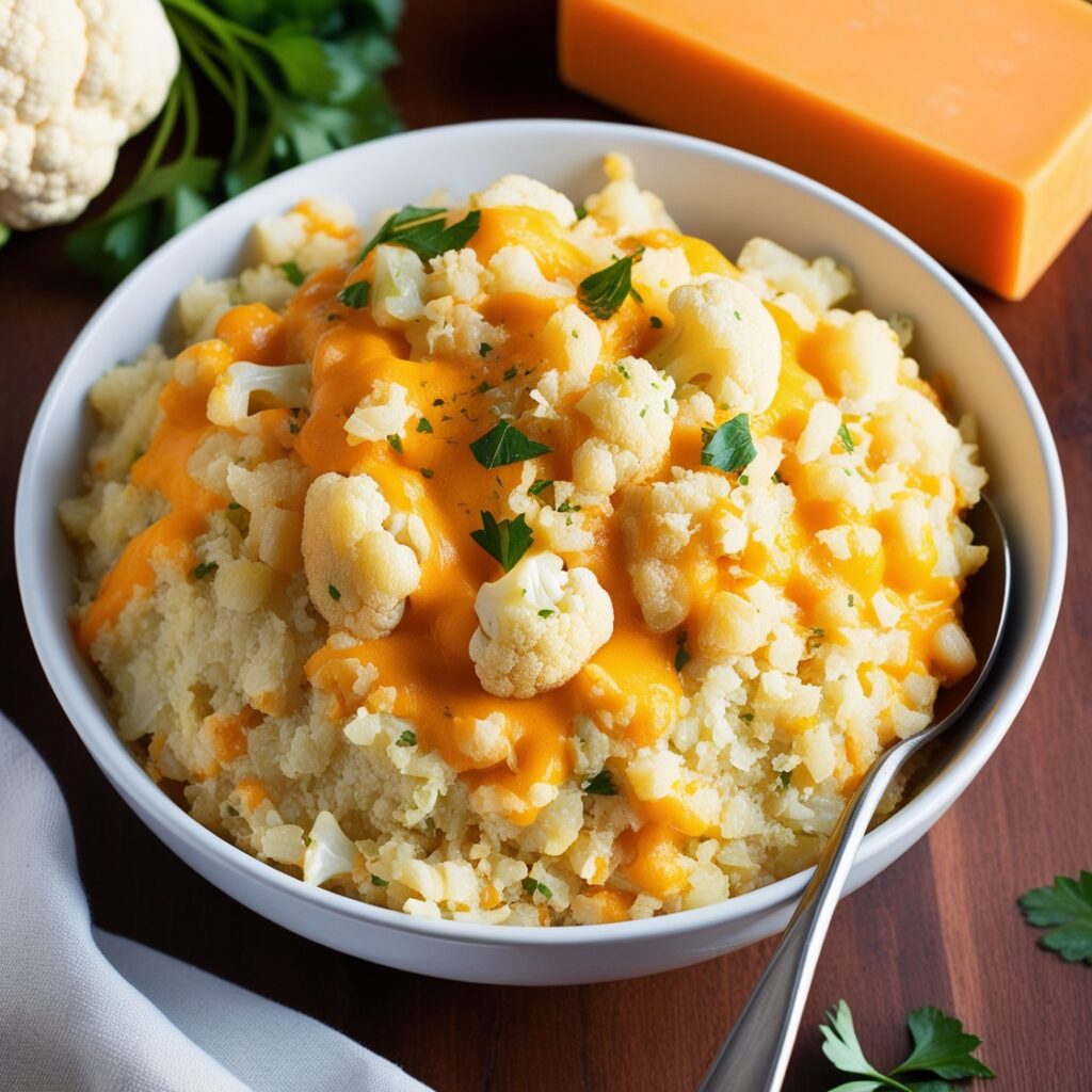 Image of a delicious, healthy dish: Cheesy Cauliflower Rice