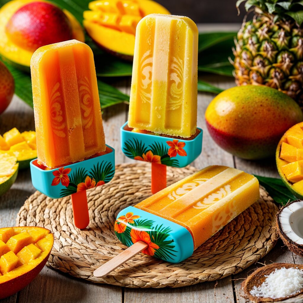 Colorful and refreshing popsicles bursting with tropical fruit flavors, perfect for a sunny day!