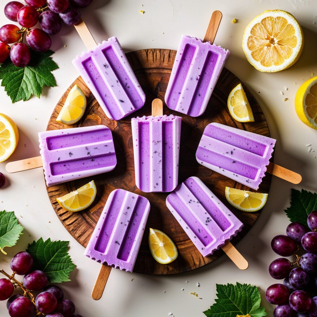 Refreshing grape and lemonade popsicles, perfect for a sunny day!