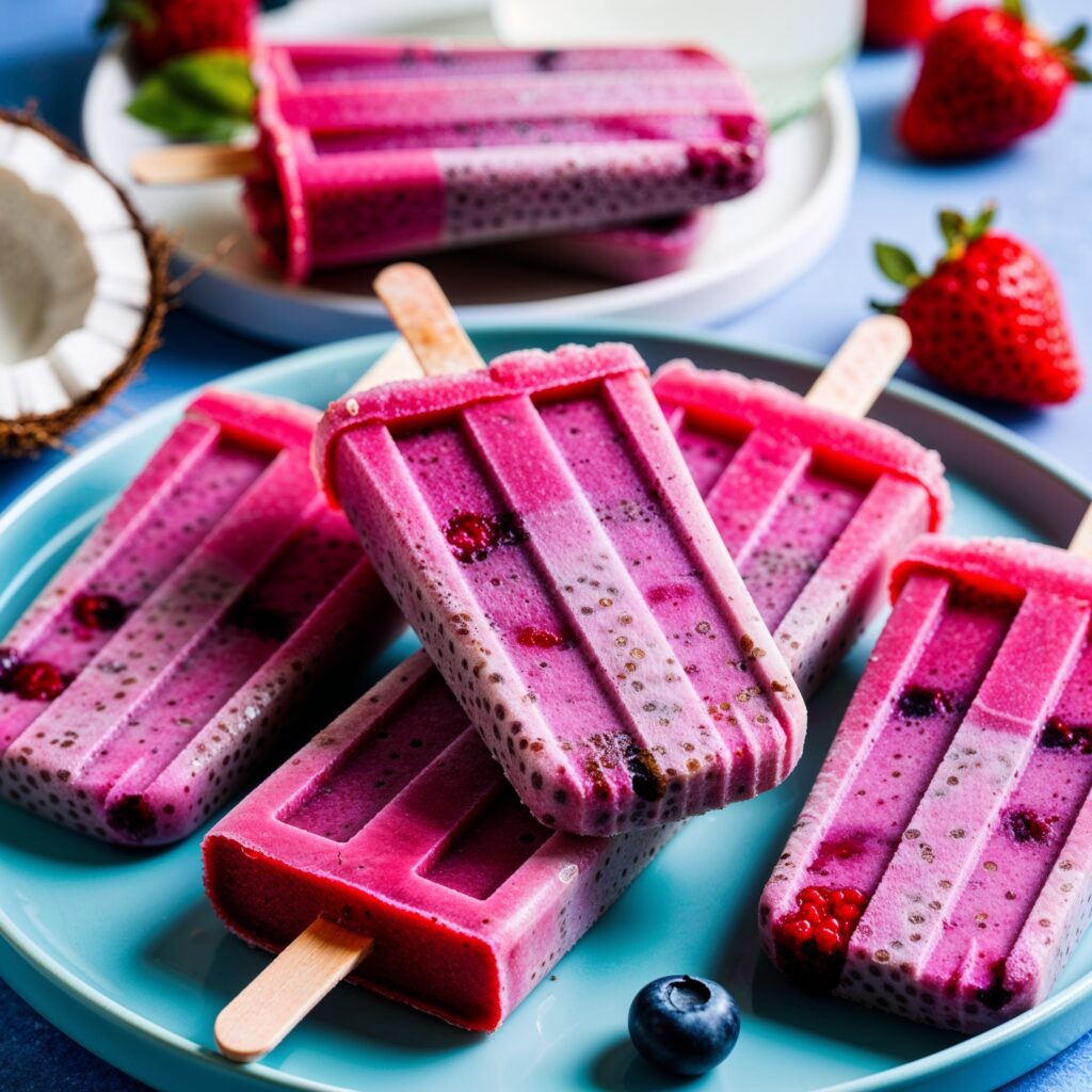 Colorful berry popsicles with chia seeds for a nutritious summer snack!