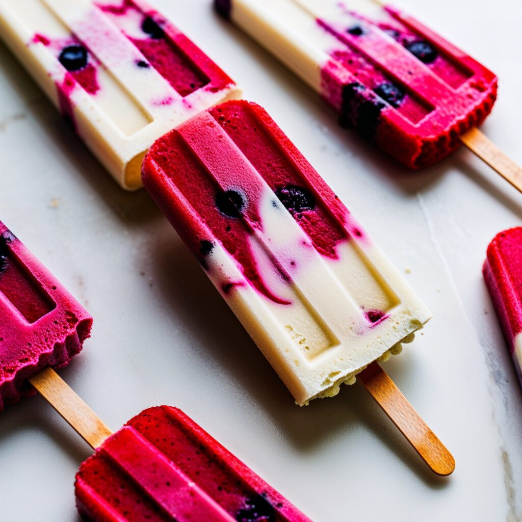 Delightful layered popsicles combining creamy coconut milk and fresh mixed berries for a refreshing treat!