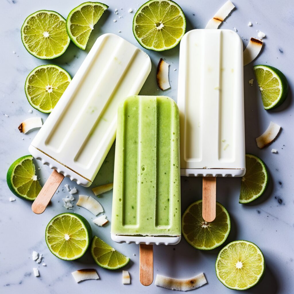 Enjoy these refreshing Homemade Ice Pops, bursting with tropical coconut and zesty lime flavors!