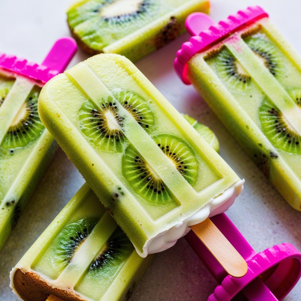 Refreshing popsicles made with ripe kiwis and creamy coconut milk for a deliciously tropical treat!