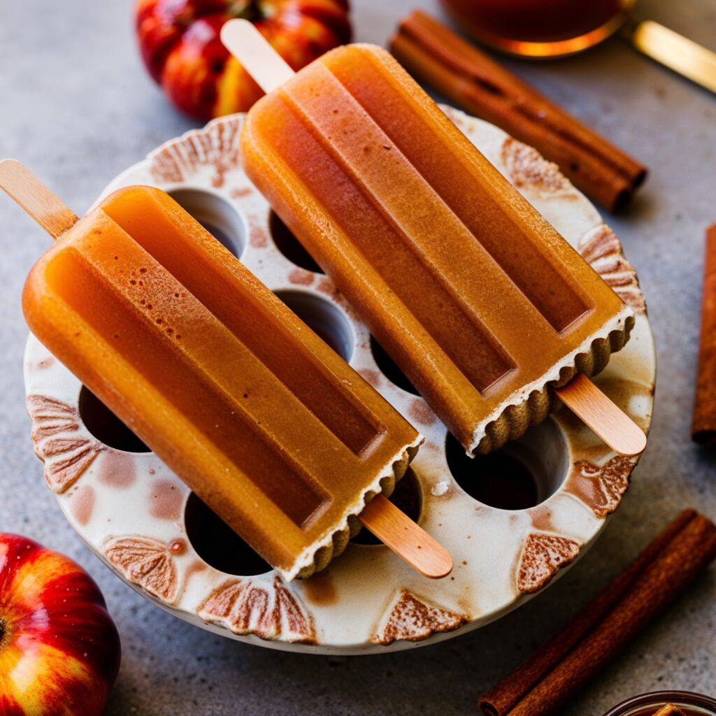 Delightful popsicles infused with spiced apple cider, perfect for a refreshing autumn treat!