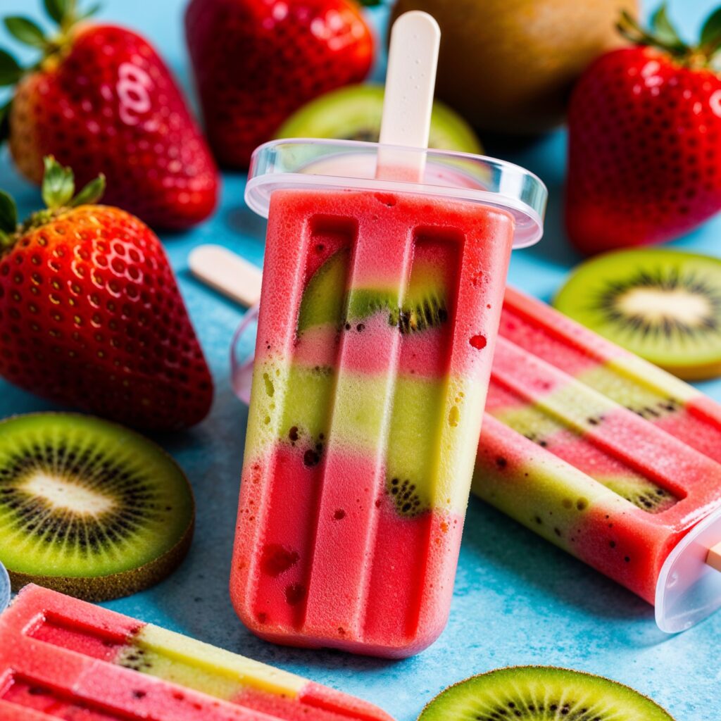 Refreshing popsicles made with sweet strawberries and tangy kiwis!