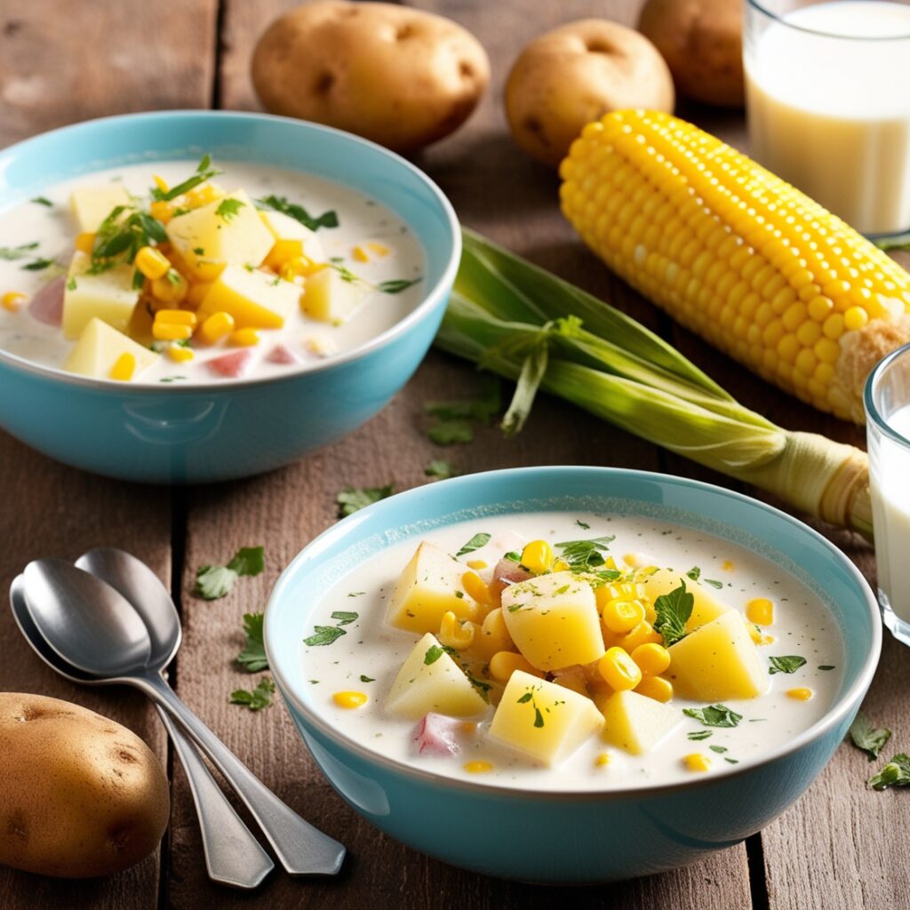 Delicious Potato and Corn Chowder, a nutritious recipe perfect for kids.
