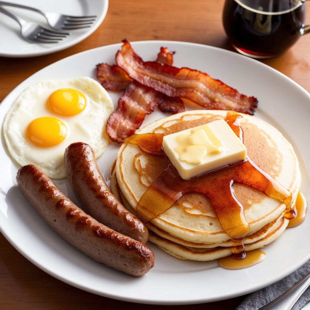 A vibrant and appetizing image of homemade "Denny’s Grand Slam Breakfast"