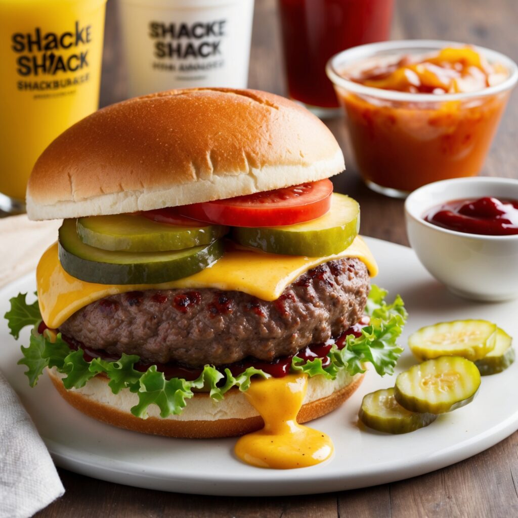 Secret Restaurant Copycat Recipes: a vibrant and appetizing image of homemade Shake Shack ShackBurger