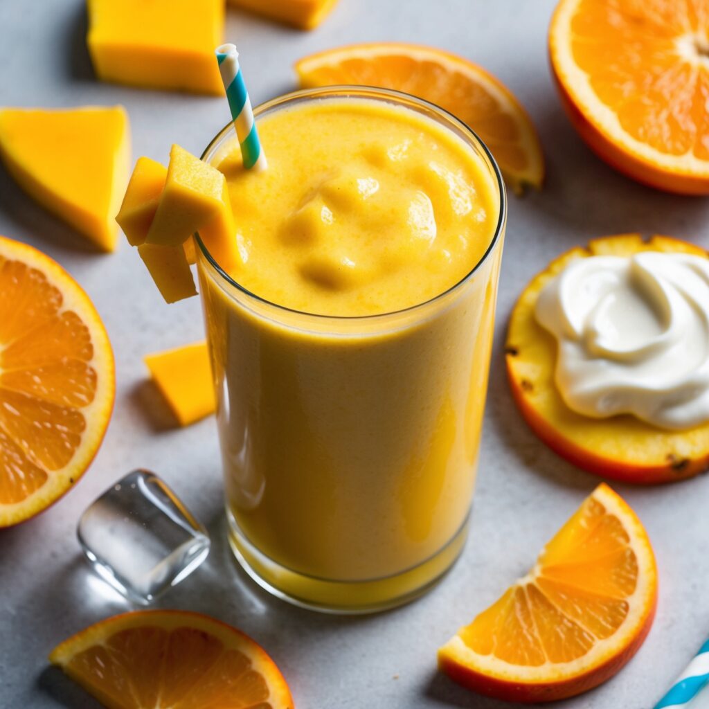 Image of a refreshing homemade  Jamba Juice’s Mango-A-Go-Go Smoothie