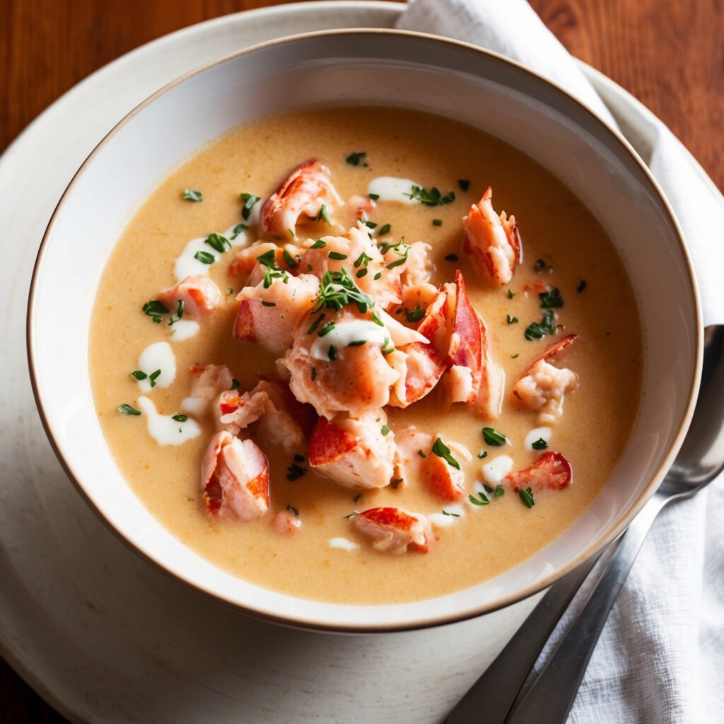 A vibrant and appetizing image of homemade "Red Lobster’s Lobster Bisque"