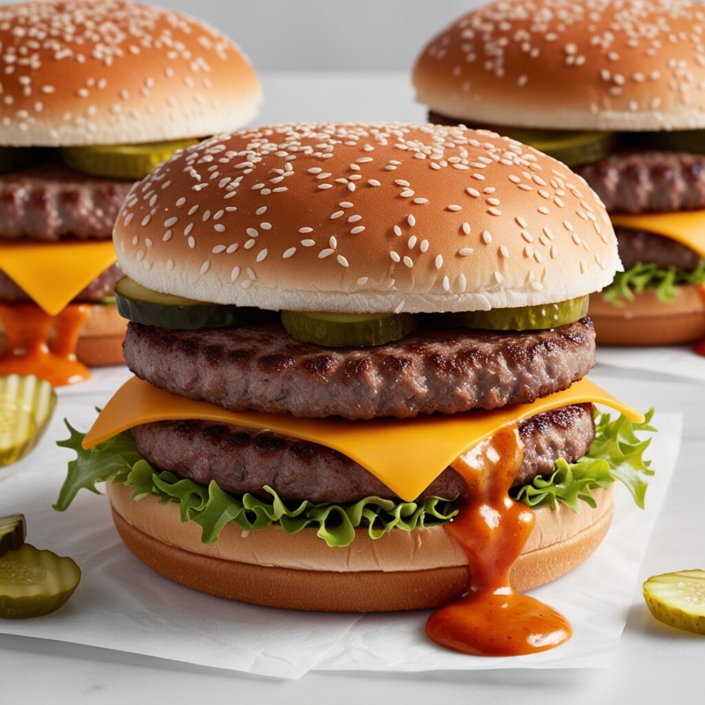 Secret Restaurant Copycat Recipes: a vibrant and appetizing image of homemade "McDonald's Big Mac"