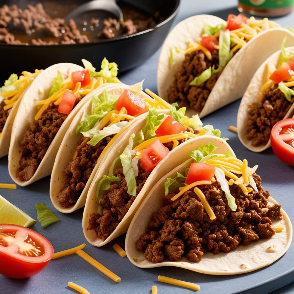 Secret Restaurant Copycat Recipes: a vibrant and appetizing image of homemade"Taco Bell Beef Tacos"