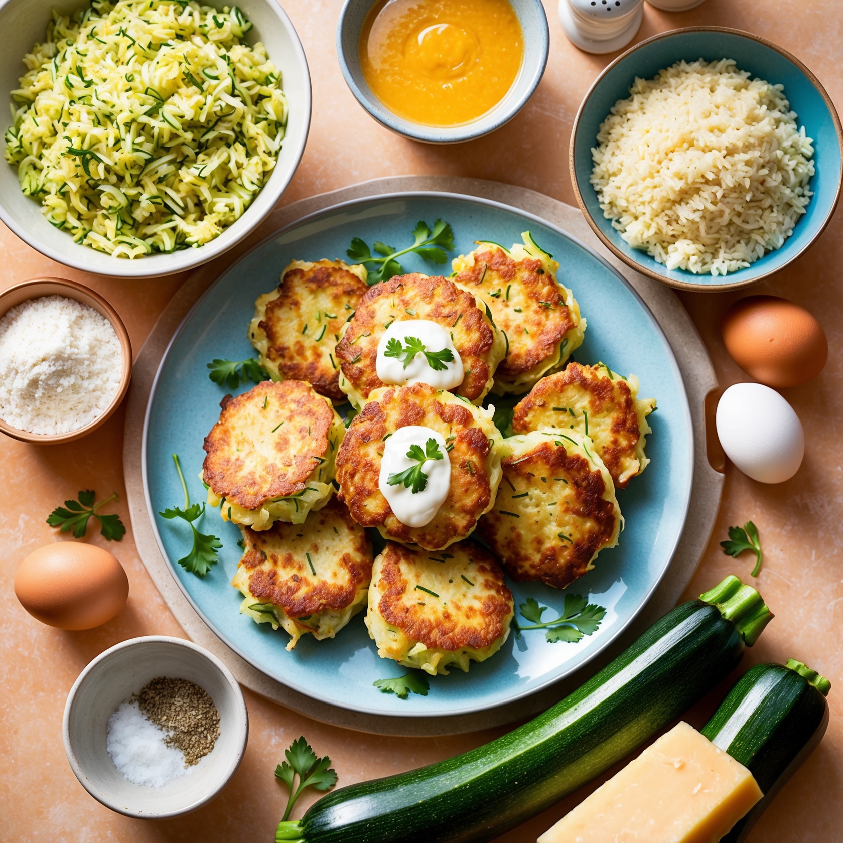 A golden-brown fritters serve warm with a dipping sauce.