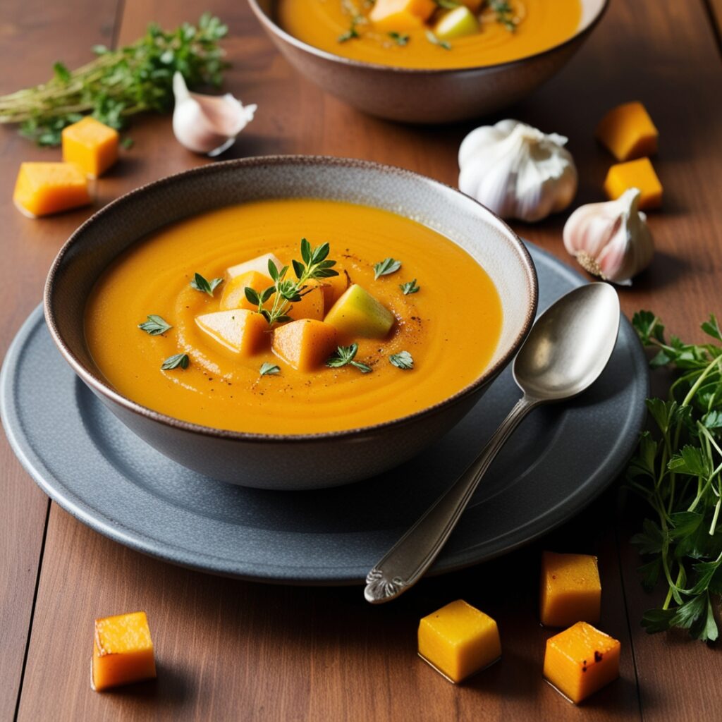 Fall Roasted Butternut Squash and Apple Soup recipe that highlight the best ingredients the season offer