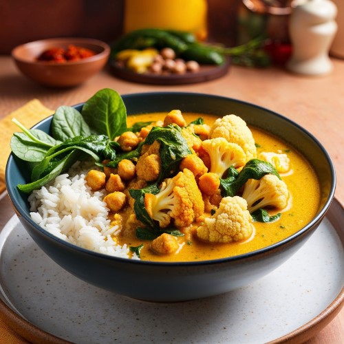 Cauliflower and Chickpea Curry, packed with Vitamins A, C, and protein, essential for children's growth.