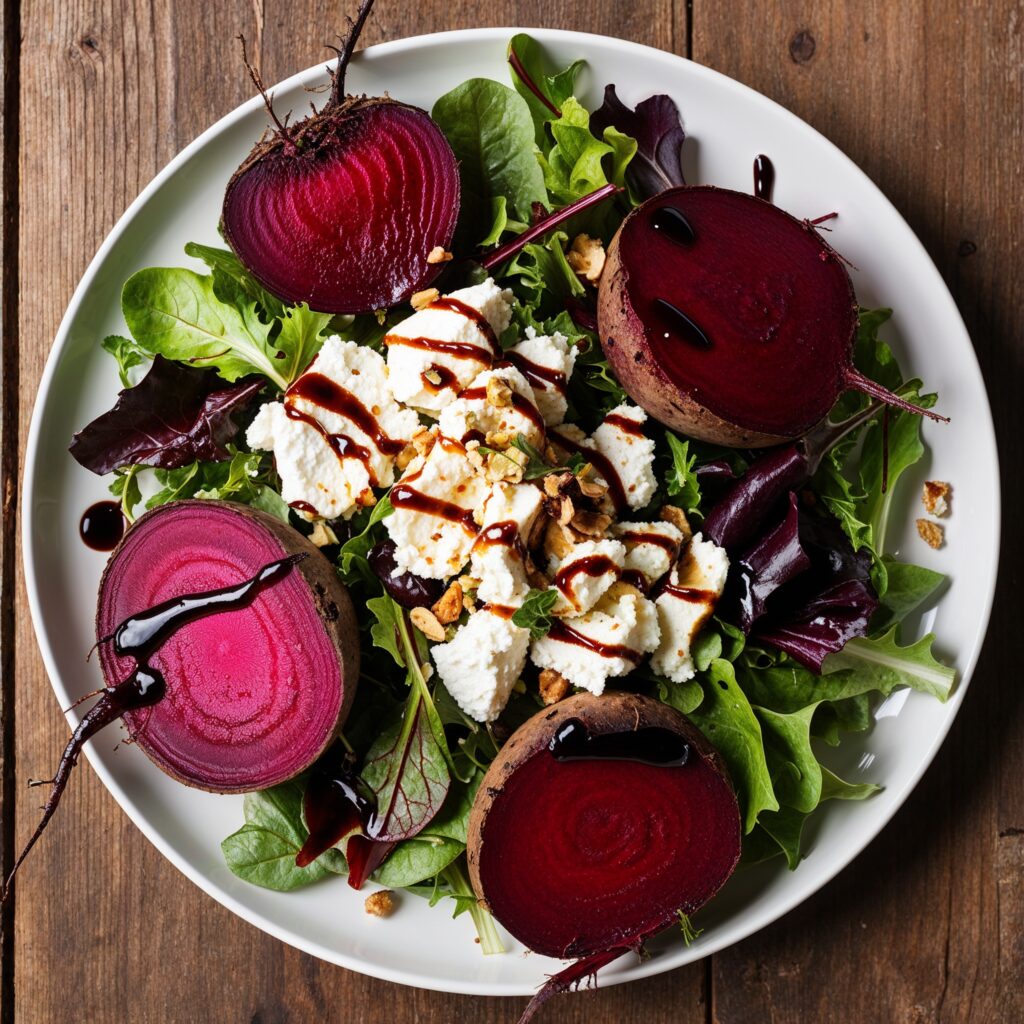 Beetroot and Goat Cheese Salad, a delicious combination providing essential Vitamins A, C, and calcium for healthy growth.