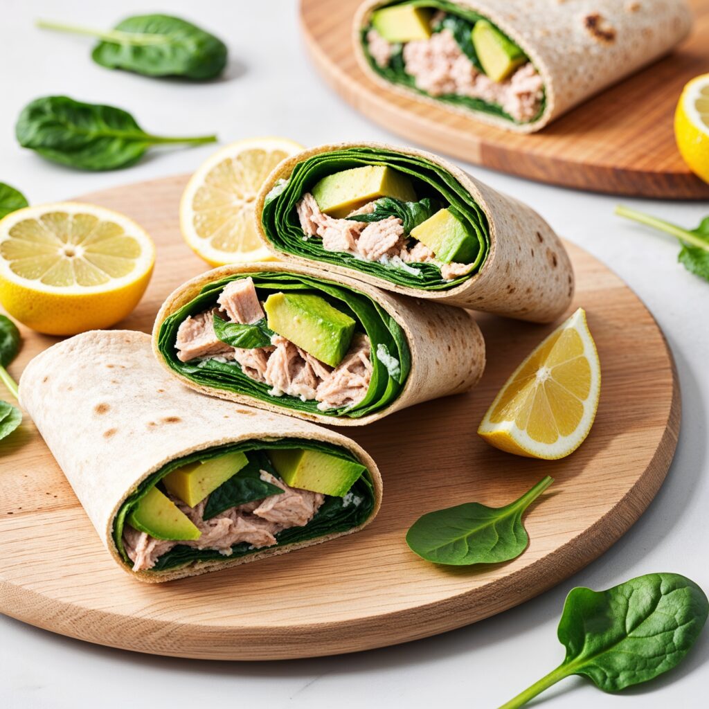 Tuna and Avocado Wraps offering vitamins B12, C, healthy fats, and protein for kids' balanced growth.