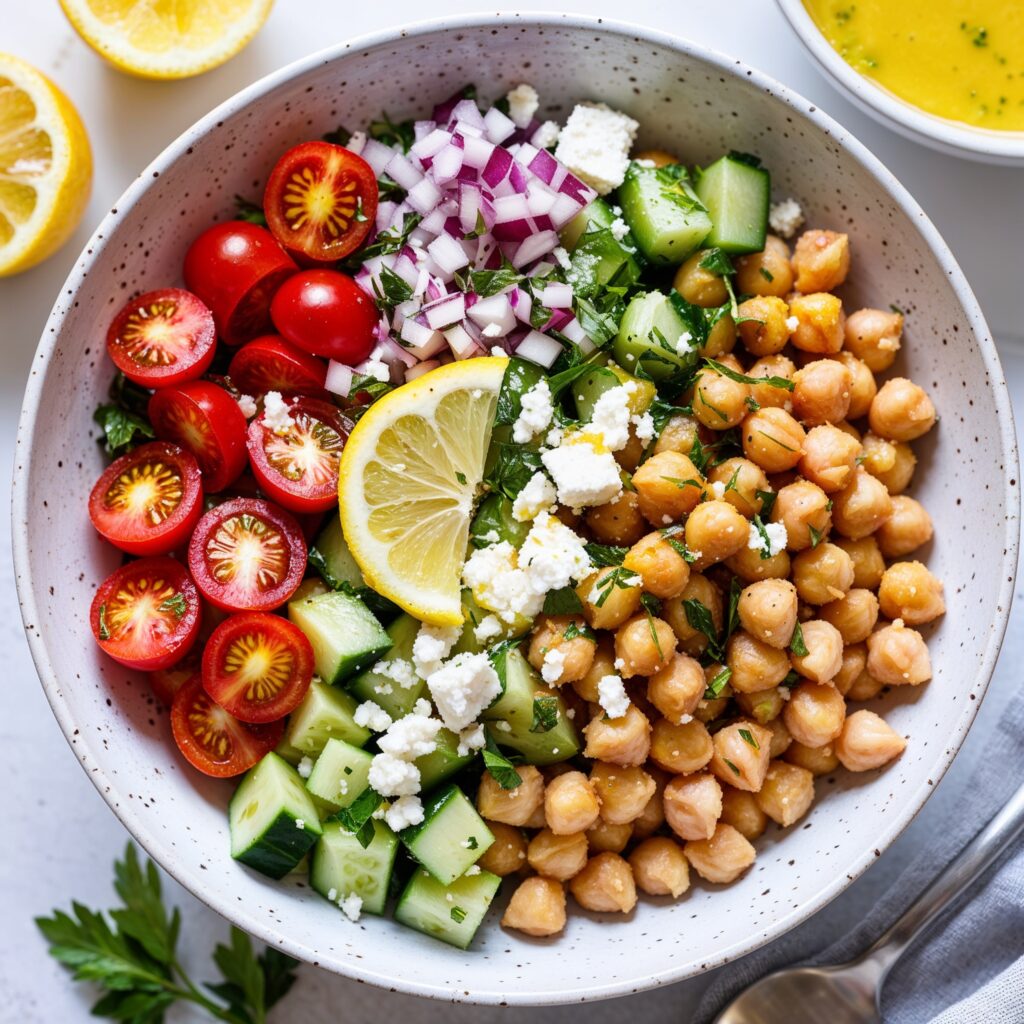 Role of vitamins and minerals for kids: A nutritious Mediterranean Chickpea Bowl packed with vitamins A, C, and protein