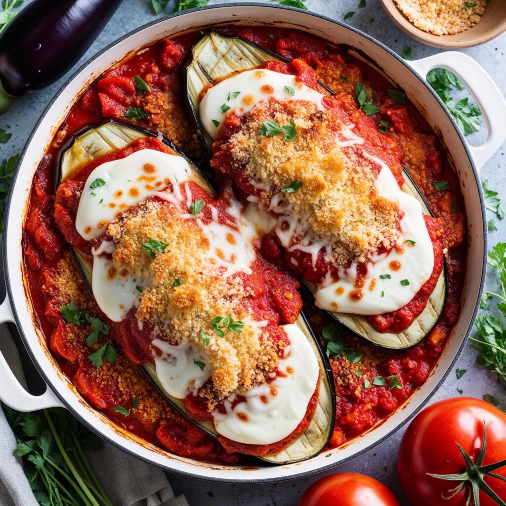 'The Role of Vitamins and Minerals for Kids: A delicious Eggplant Parmesan packed with Vitamins A, C, and Calcium.