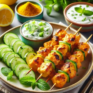 Turmeric Chicken Skewers with Cumber Raita