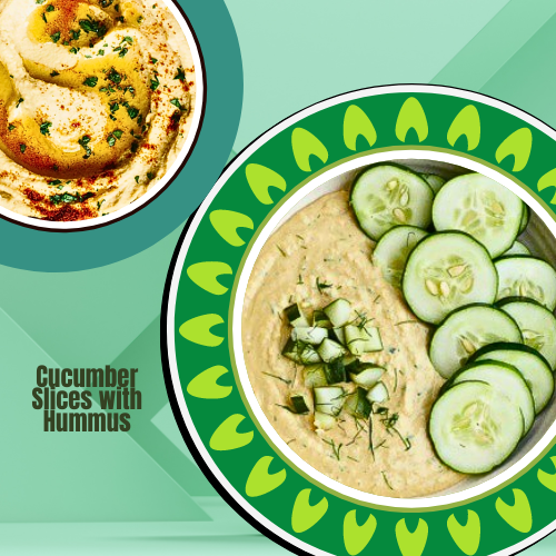 Fresh cucumber slices paired with creamy hummus for a light, nutritious snack.