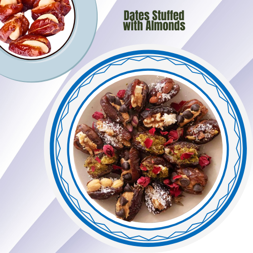 Healthy Snack Ideas Generator: Dates stuffed with almonds, a naturally sweet and crunchy snack packed with nutrients. #HealthySnacks #KidFriendly #NutritiousEats