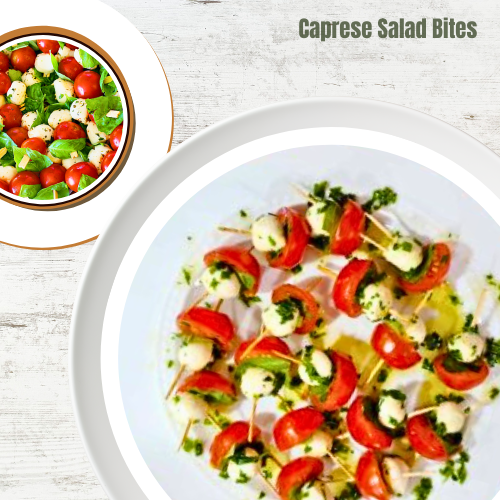 Fresh Caprese salad bites with juicy cherry tomatoes, creamy mozzarella, and fragrant basil—perfect for a nutritious treat!"