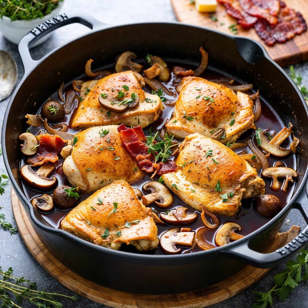 Exploring Global Cuisines: Savor the comforting flavors of Coq au Vin, a classic French dish.