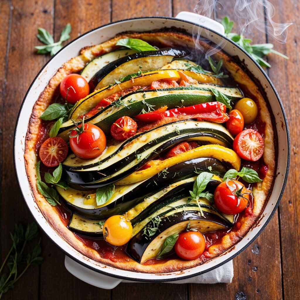 Exploring Global Cuisines: Savor the fresh, colorful layers of traditional French Ratatouille.