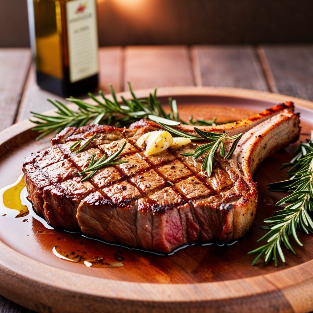 A succulent Kangaroo steak, marinated with garlic and rosemary, perfectly grilled to medium-rare.