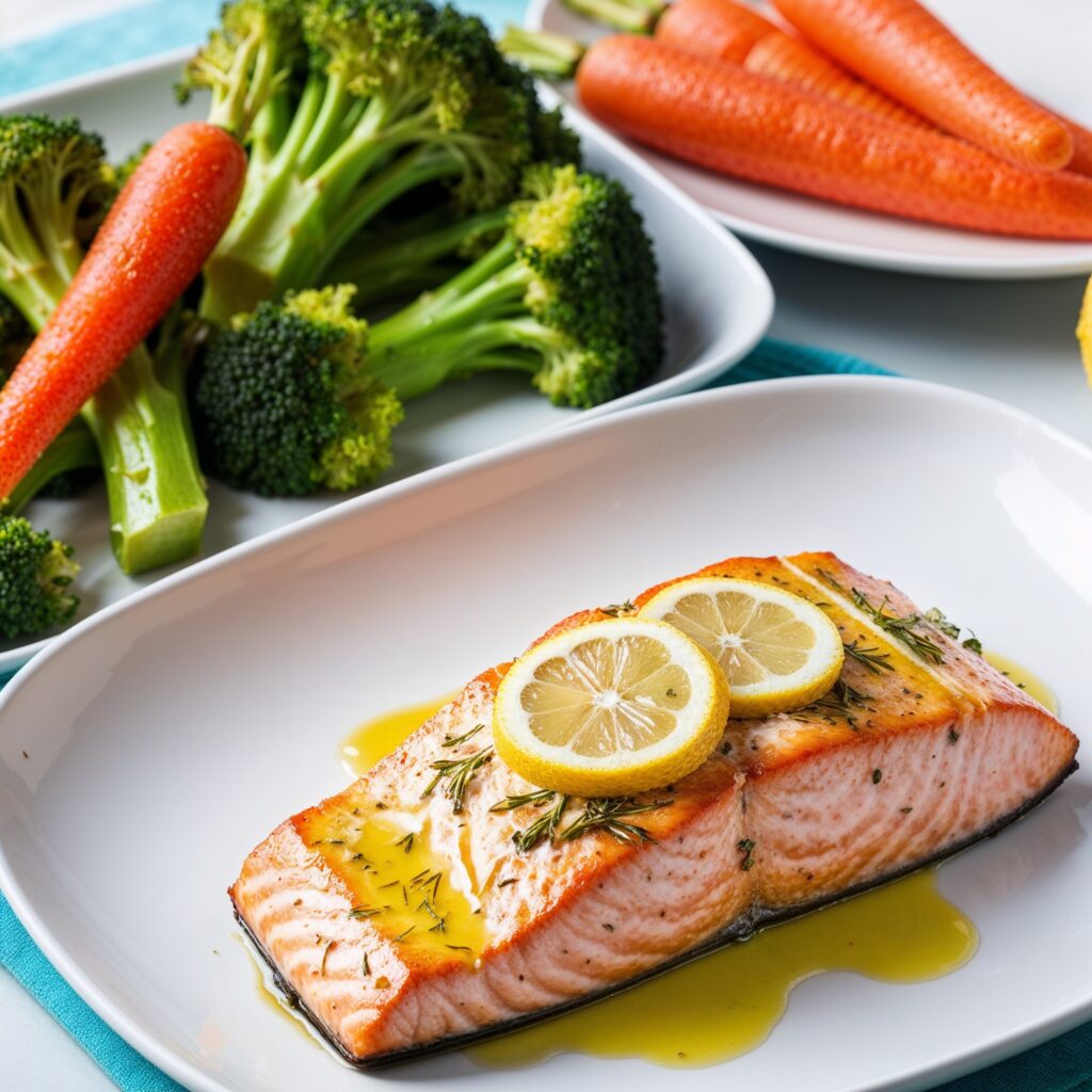 Wholesome meals like baked salmon with steamed veggies are essential in the fight against childhood obesity.
