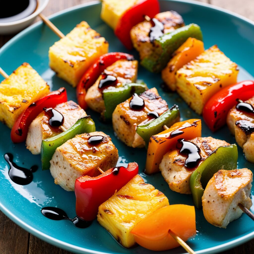 Grilled chicken and pineapple skewers—an exciting, healthy dish to support efforts against childhood obesity.