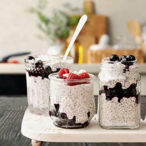  Creamy Mexican chia pudding with almond milk, vanilla, and cinnamon, ideal for plant-based diets in children.